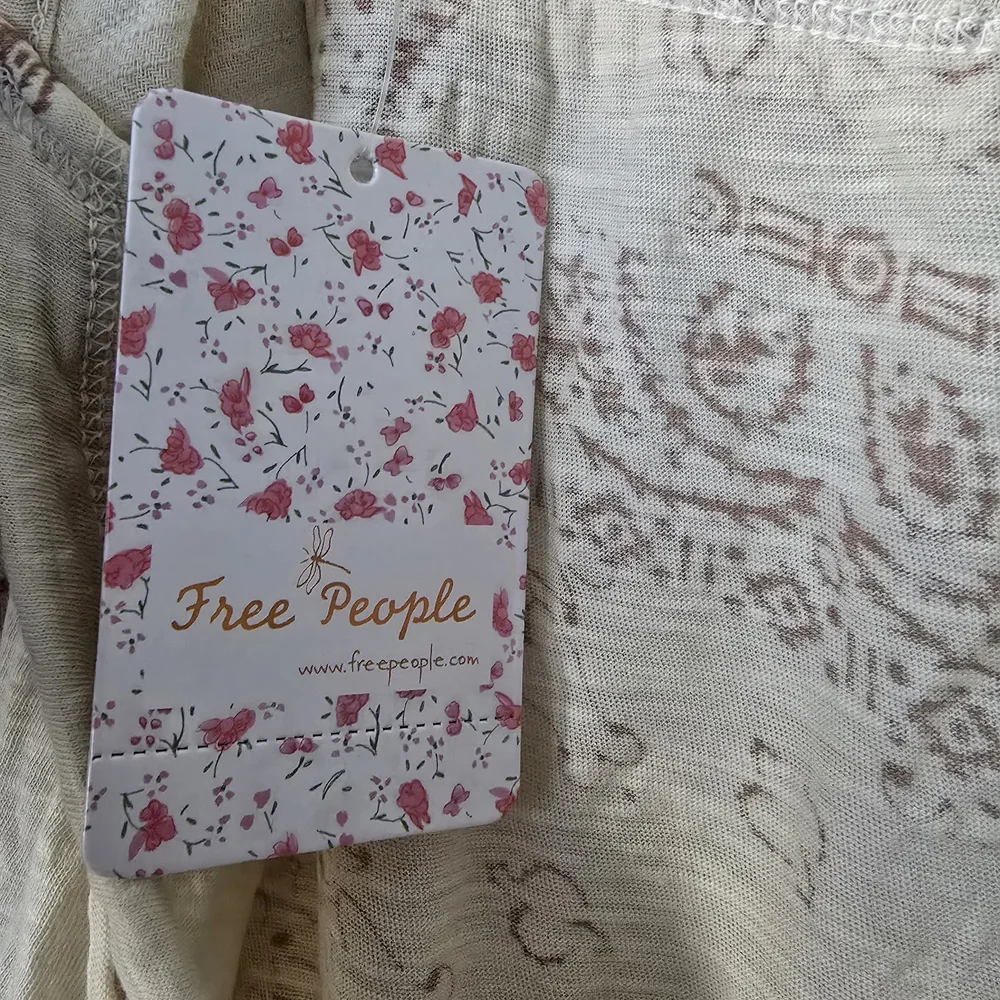 Free People Boom Boom Tunic Oversized Cream and Tan Boho Blouse NEW - Picture 9 of 15